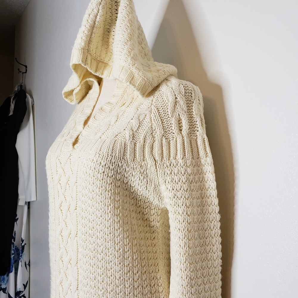 Old Navy Angora Wool Rabbit Cream Sweater Hoodie Textured Tight Knit Comfy Rare - Picture 8 of 16